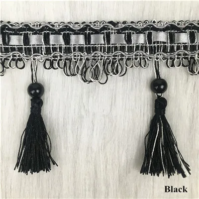 Black Qgvish 12 м/лот, жемчужные бусины, занавес, кисточка, бахрома, кружевная отделка, ремни, лента, сделай сам, для шитья дивана, сценические занавески, аксессуары, домашний декор - Цвет: Black