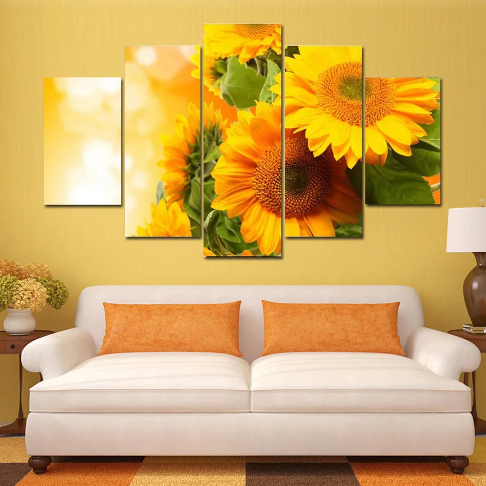 5 панелей Современная картина маслом в современном стиле с принтом подсолнуха