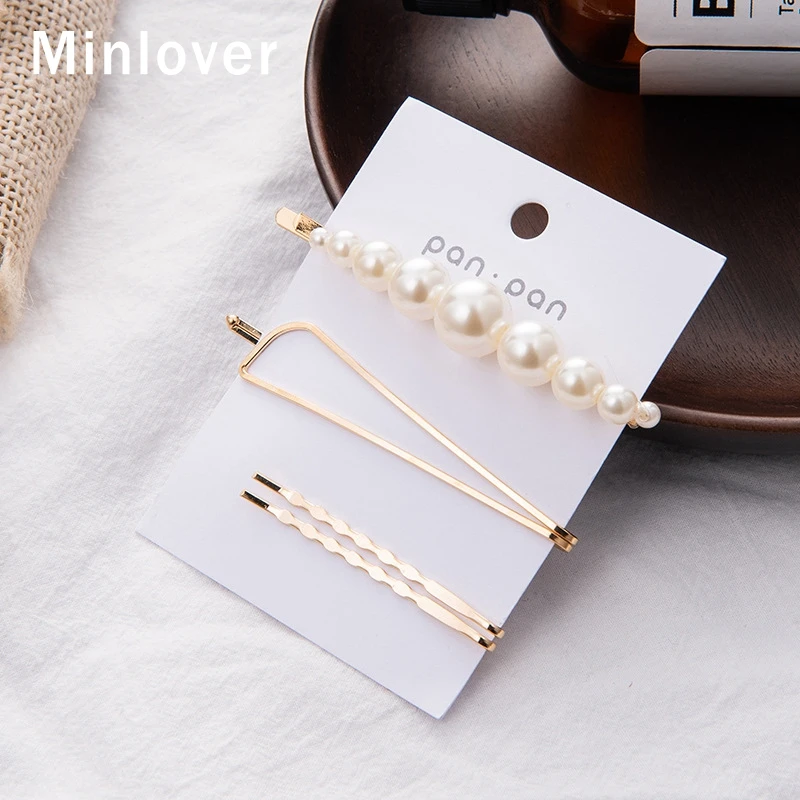 Minlover 3 шт./лот полые геометрические аксессуары для волос из жемчуга девушка Бобби