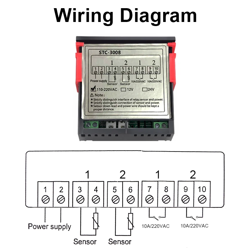 Digital Temperature Controller Thermostat for incubator Thermoregulator Two Relay Output 10A Heating Cooling STC-1000 STC-3008