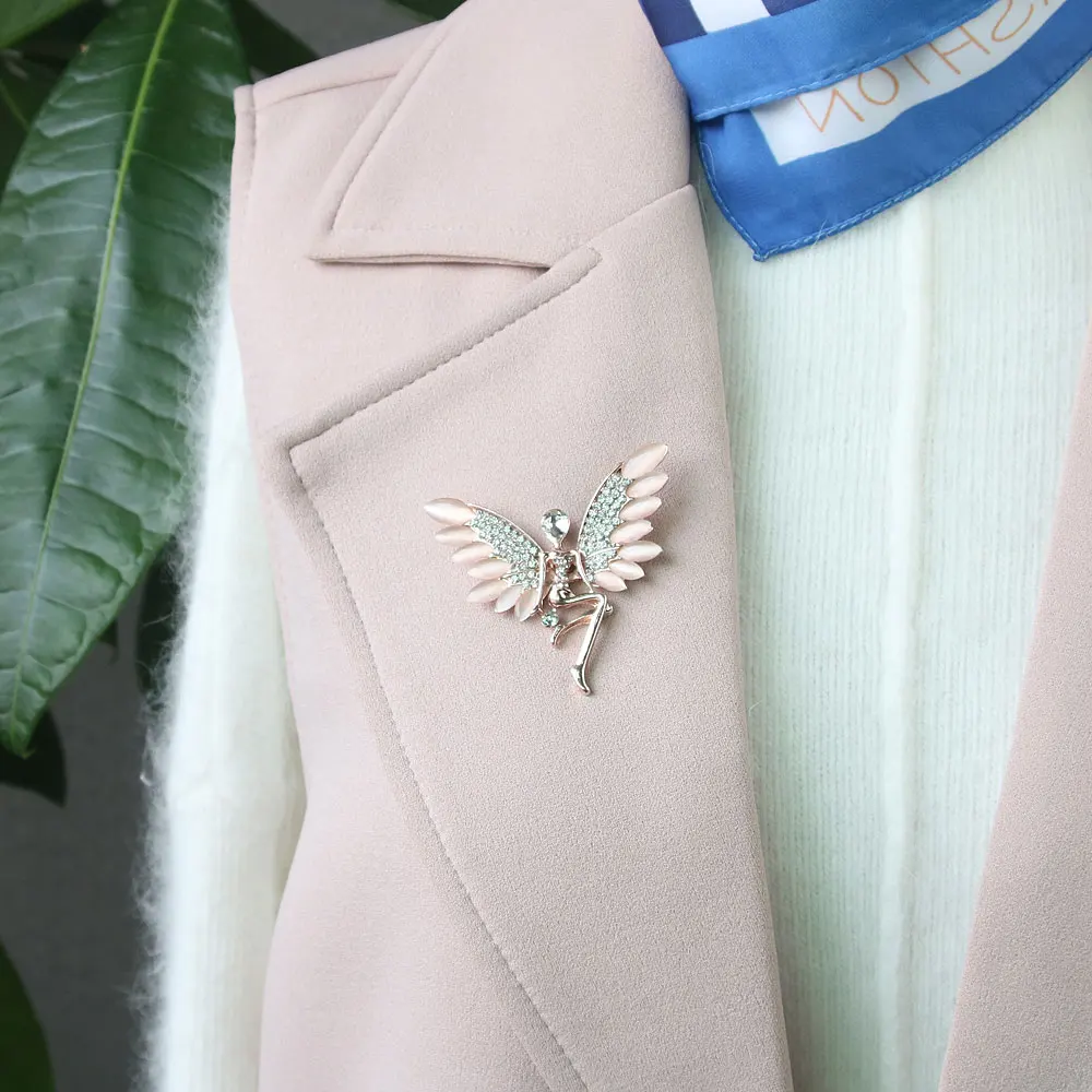 PULATU Classic Angel Brooches for Women Alloy Metal Mosaic Opal Crystal Rhinestone Brooch Pins Fashion Elegant Pin Birthday Gift | Украшения