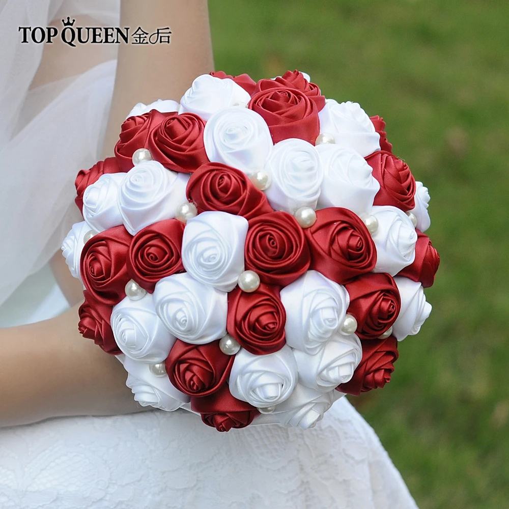 

TOPQUEEN F4 Handmade Flower Bride Wedding Bouquet With Artificial Rose Flowers Color Can Customized Any Colors Wedding Bouquet