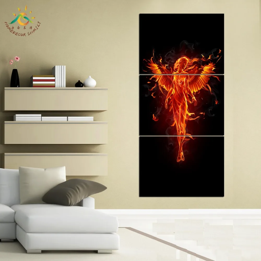 Modern Canvas Art Prints Poster Wall Painting Home Decoration Artwork On Fire Angel Girl Pictures for Bedroom 3 PIECES | Дом и сад