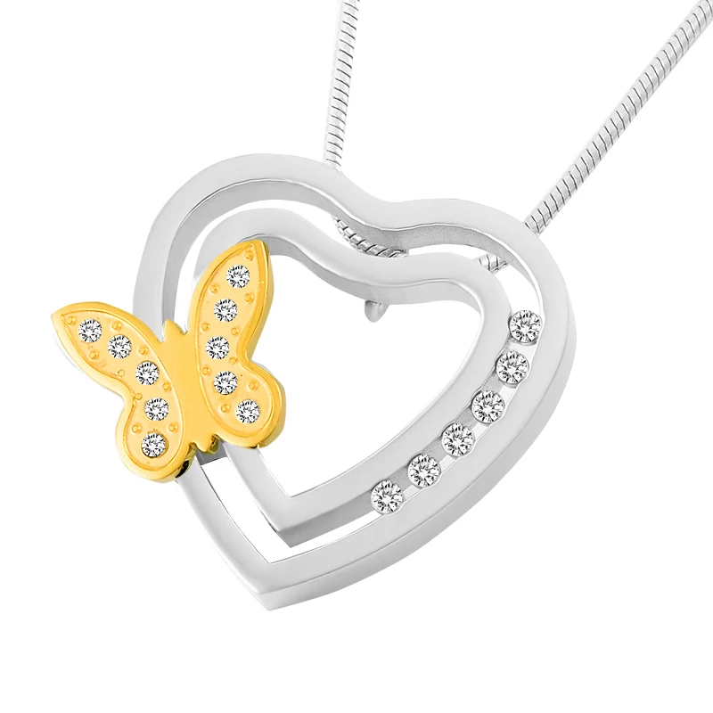 

JJ9407 Golden Little Butterfly In My Heart Stainless Steel Cremation Urn Necklace For Memorial Ashes Keesake Jewelry For Pet