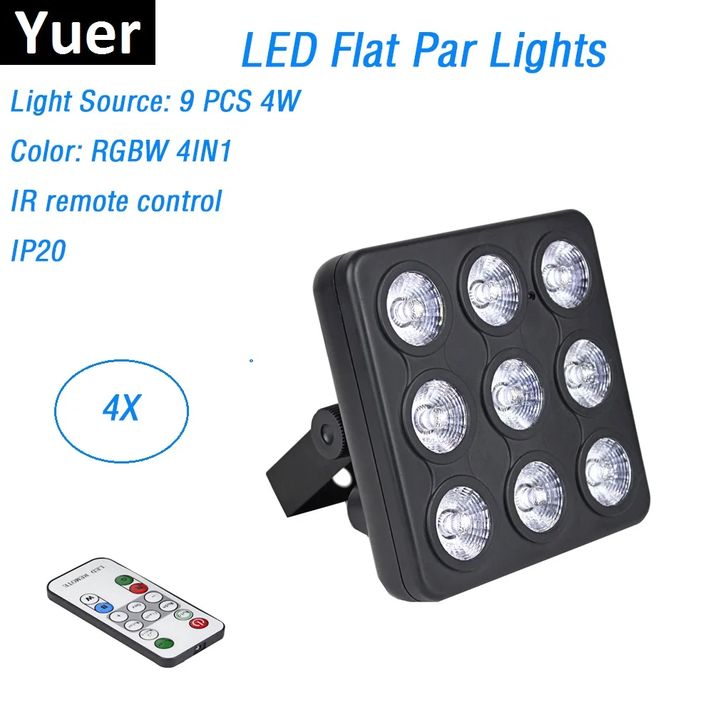 4Pcs/Lot Free Shipping LED Show Panel 9X4W RGBW Quad Color Luce della lavata di Lusso Controller DMX Led Flat Par Luci dj Discos