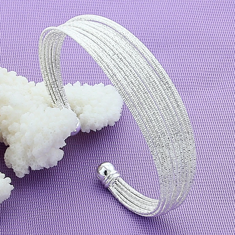 

2019 New Arrival 925 Sterling Silver Multi-Line Round Open Bracelets & Bangles For Women Minimalist Lady Fashion Jewelry