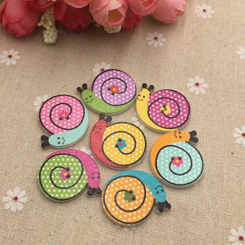 Деревянные Мультяшные пуговицы детская цветная ветровка с улиткой на кнопках