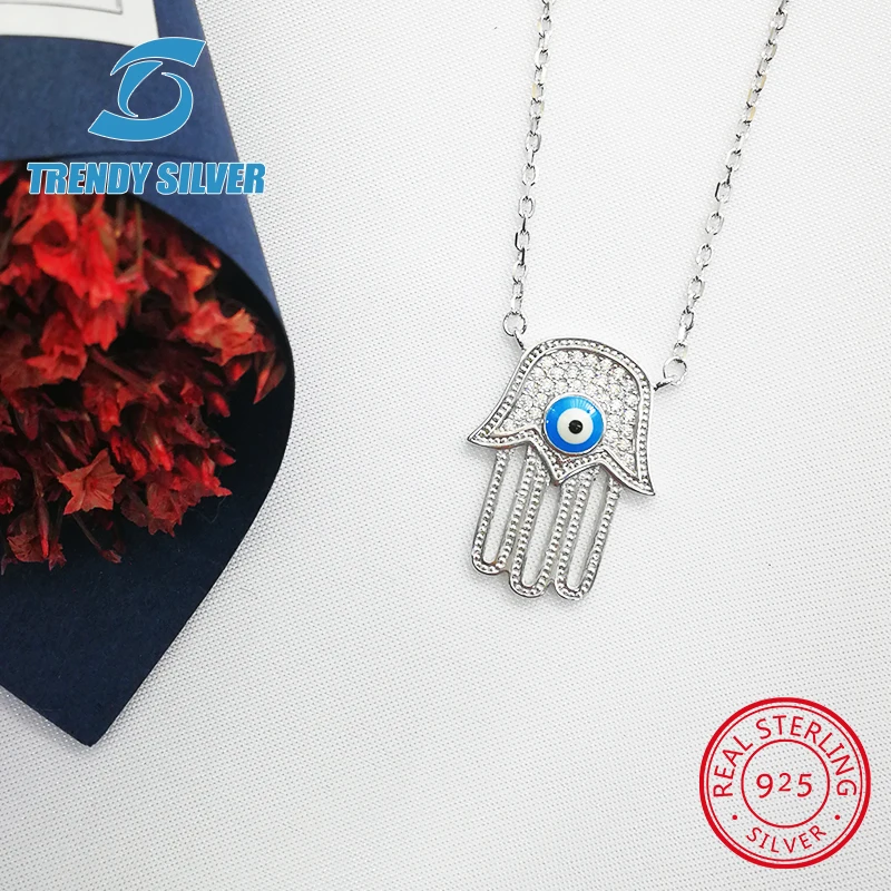 925 серебро Lucky Hamsa ожерелье с дизайном рука кулоны Фатима для женщин хорошее