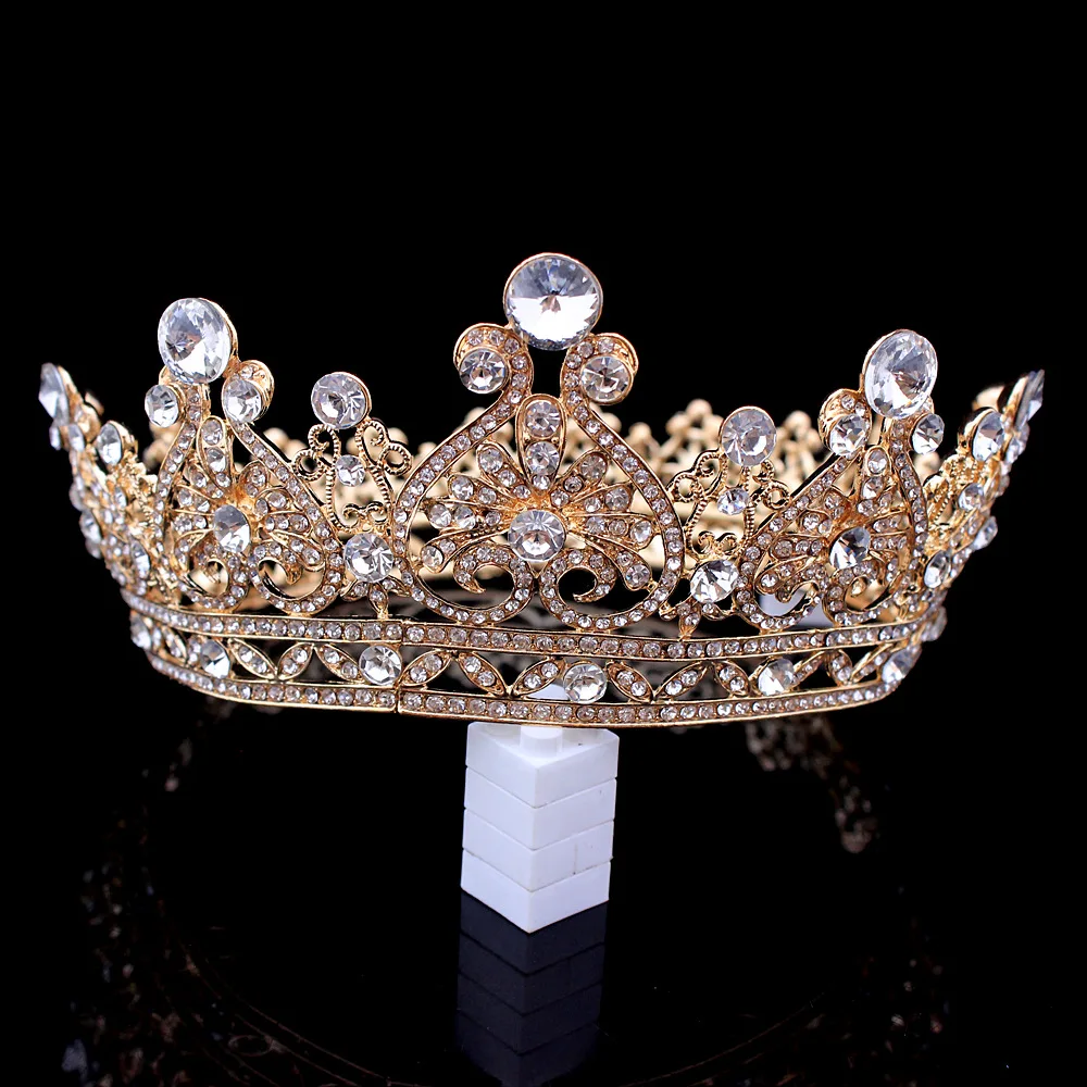 Tiara Coroa Do Casamento Ouro Vintage Barroco de luxo Rainha Rei Cor Strass Tiara|Украшения для волос| |