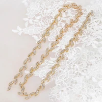 wenxi 1yard handmade clear rose gold hotfix crystal rhinestones applique accessories trim for bridal dress belt wx946