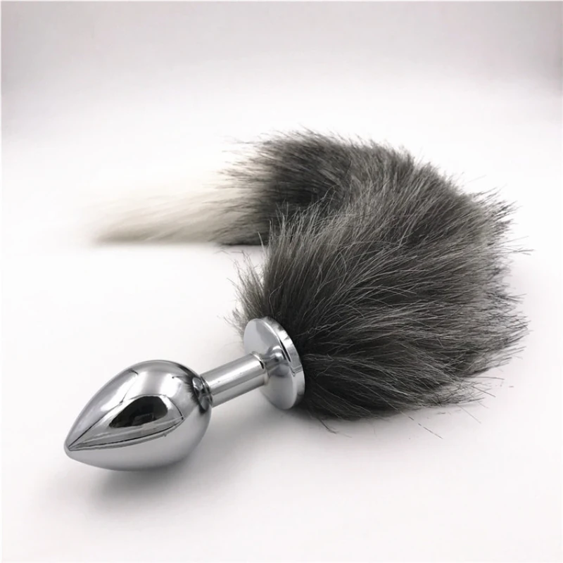 Anal Plug 3 Size Butt Gray White Fox Tail Stainless Steel Stopper PlushTail Dilator Sex Toys for Couples H8-78B |