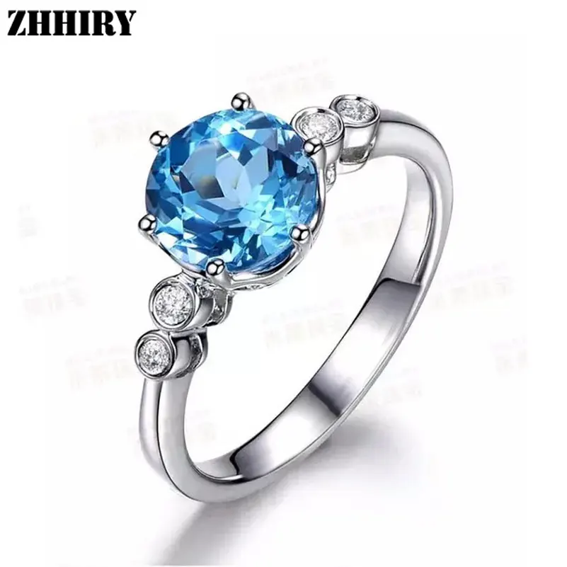 

ZHHIRY Genuine Natural Blue Topaz 925 Sterling Silver Gemstone Ring For Women Rings Real Precious Fine Jewelry