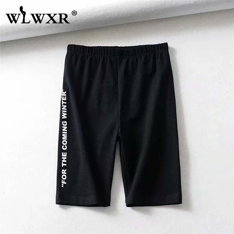 Черный WLWXR уличная летняя одежда для фитнеса байкерские шорты для женщин для тренировок эластичные шорты с высокой талией женские облегающие шорты с буквенным принтом - Цвет: Черный