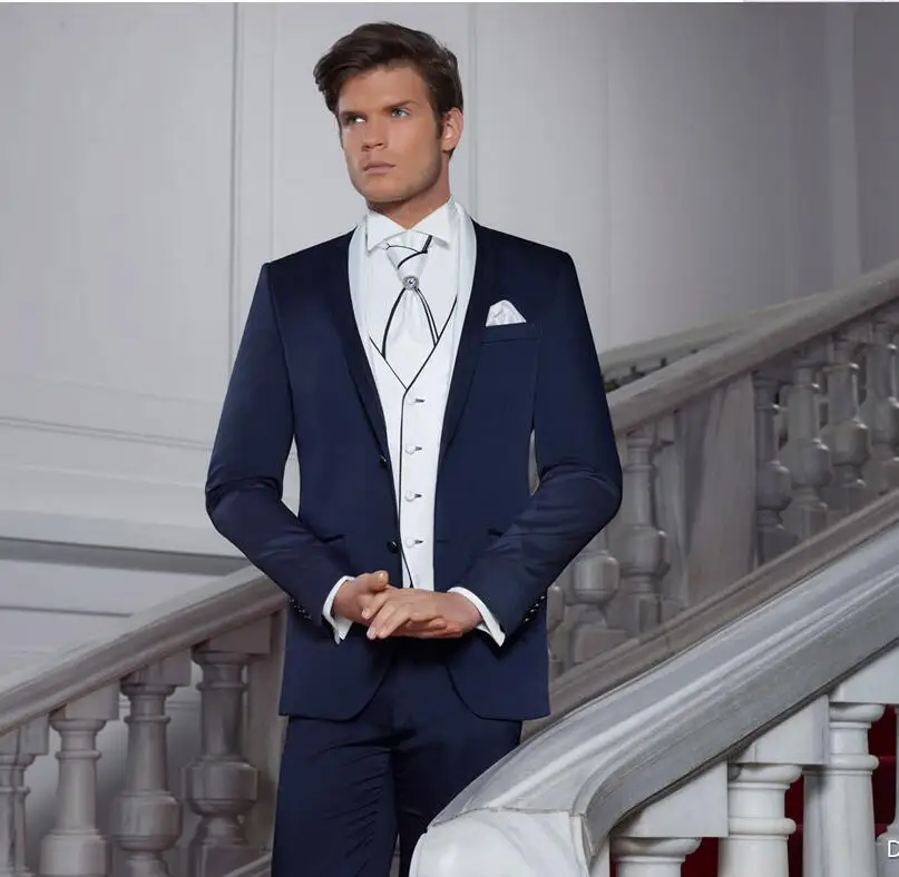 

2017 Latest Coat Pant Design Navy Blue Italian Men Suit Slim Fit 3 Piece Tuxedo Custom Blazer Groom Prom Suits Terno Masculino