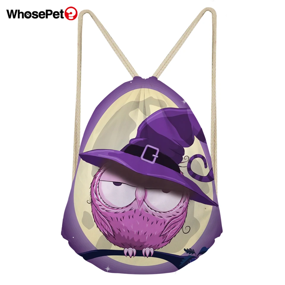 WhosePet для женщин Drawstring сумки милый кот и сова печати плеча рюкзак женский Mochila Escolar