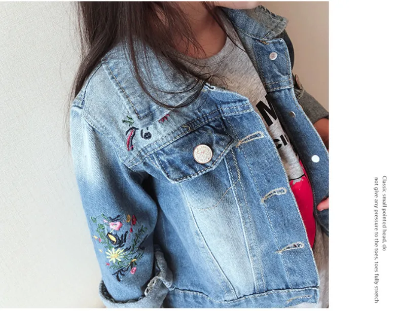 Подарки детские джинсовые куртки с длинными рукавами для девочек пальто