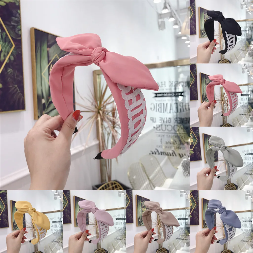 Женский корейский головной убор из полиэстера милый бант с буквенным принтом кружевной головной убор повязка для волос Осенняя лента для волос аксессуары