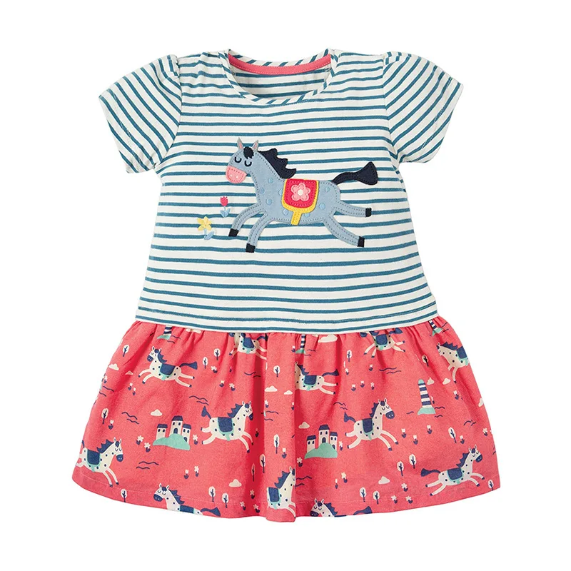 Pink Little Maven/Новая летняя одежда для детей легкое платье из шифона в полоску с короткими рукавами и круглым вырезом для девочек от 1 до 6 лет, хлопковые платья для девочек - Цвет: Pink