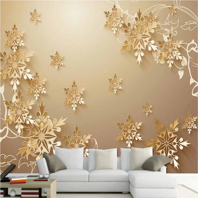 

Обои beibehang, 3D фреска, наклейка на стену, 3D вырезанная бумага, Золотая Снежинка, простой фон для стен