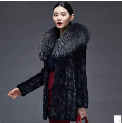 Women Black Faux Raccoon Fur Collar Jackets Long Section Fashion Female Coat Casaco Feminino Man-Made Coats K432 | Женская одежда