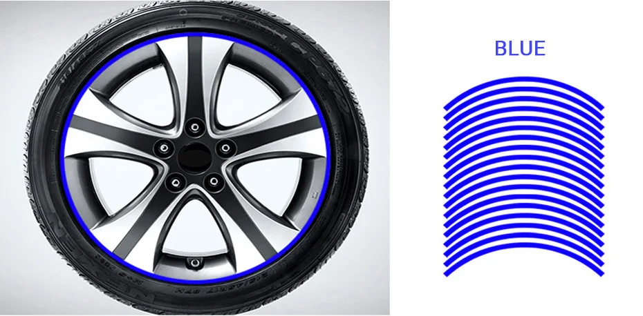 Blue VVVIST светоотражающие наклейки для автомобиля Стайлинг и наклейки для 17in обода колеса 16 шт. полосы наклейки колеса 4 цвета стайлинга автомобиля - Color Name: Blue