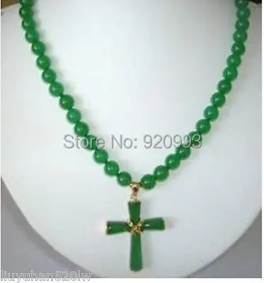 

free P&P****8mm Green Natural stone Cross Pendant Necklace