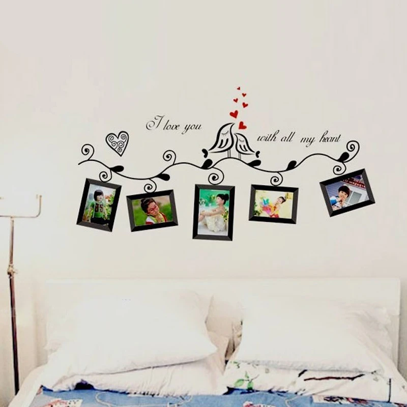 Фоторамка Я люблю тебя со всем сердцем и птицами Настенная Наклейка для гостиной
