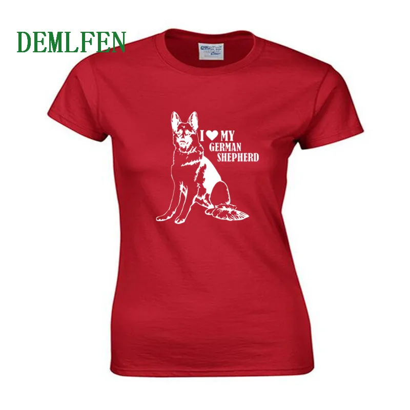 Летняя женская хлопковая футболка с надписью I Love German Shepherd модная короткими