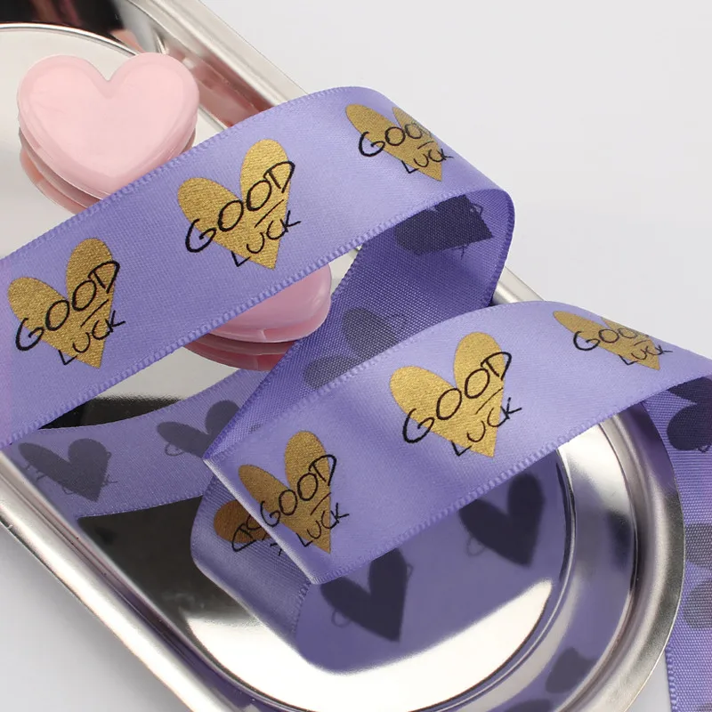 Citron Purple Новинка, высокое качество, ширина 2,5 см, Полиэстеровая лента для выпечки, магазин на День святого Валентина, цветок, подарочная упаковка, ленты с сердечками на удачу - Цвет: Citron Purple