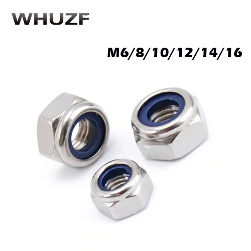 20 шт. DIN985 M6 M8 M10 M12 M14 M16 вставка из нержавеющей стали и нейлона шестигранные фиксирующие гайки A2 шестигранные Nyloc самоблокирующаяся гайка