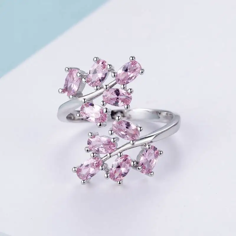Romantic Pink Cubic Zirconia Flower Adjustable Rings Silver Color Exquisite Wedding Bands Party Anniversary Ring Women Drop Ship | Украшения