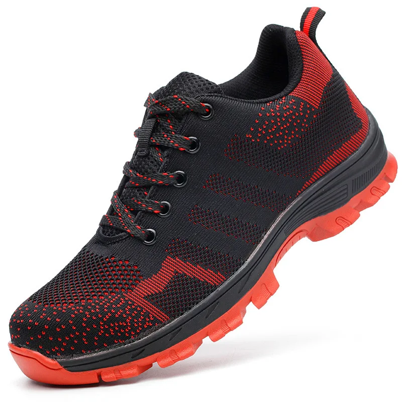 Мужские безопасные рабочие ботинки со стальным носком нескользящая вязаная