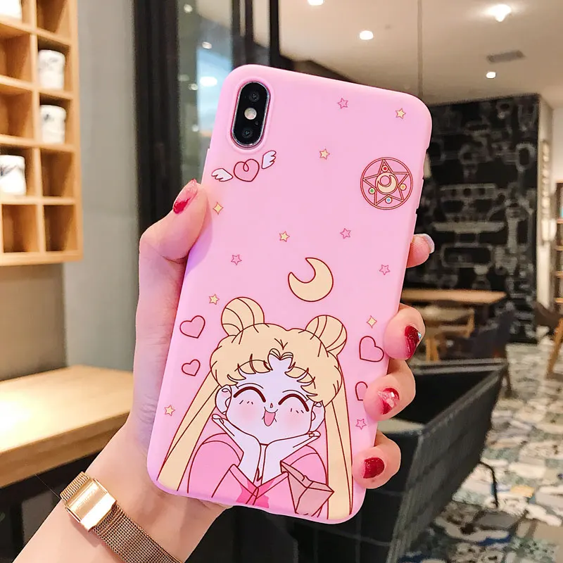 Only phone case Чехол для мобильного телефона iphone X, Сейлор Мун, кавайный розовый Силиконовый чехол для телефона с ремешком для iphone 6, 7, 8, XR, мягкий чехол из ТПУ - Цвет: Only phone case