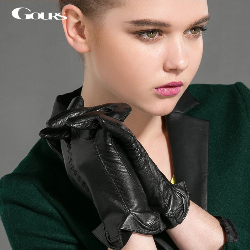 Женские перчатки из козьей кожи Gours, черные перчатки из натуральной козьей кожи с пальцами, GSL032, зима-осень