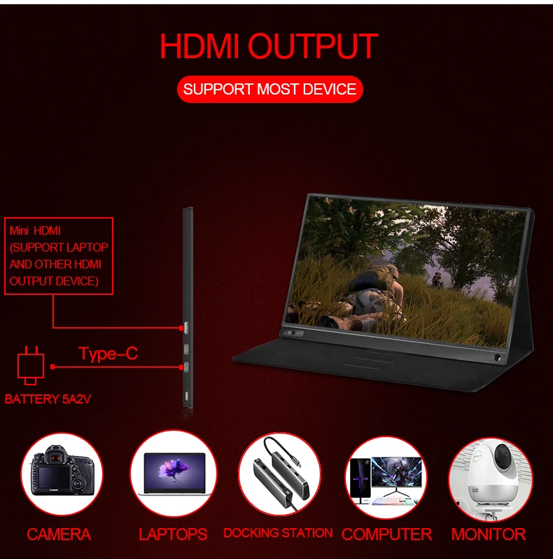 P15A портативный монитор 1920x1080 HD ips 15,6 дюймов дисплей светодиодный компьютер монитор с кожаный чехол для PS4/Xbox/телефона/игр/камеры