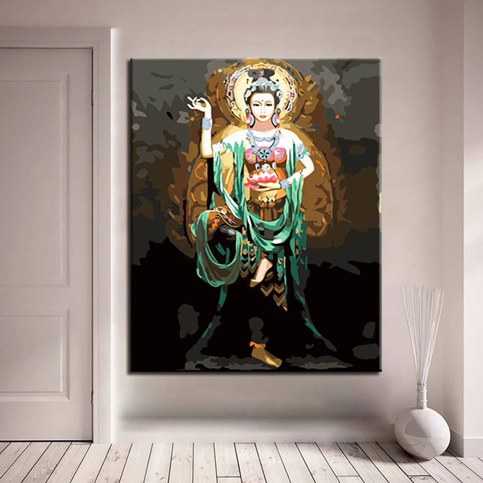 Рамки DIY картина маслом по номерам расписанная вручную Dunhuang Feitian Будда наборы картин раскраска на холсте домашний Декор стены искусства