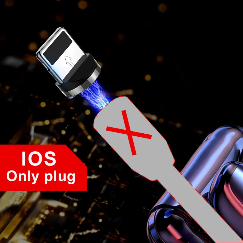 IOS Plug Rexxar, магнитный кабель для iPhone, samsung, быстрая зарядка, Micro USB кабель, шнур, магнитное зарядное устройство, usb type C, 1 м, 2 м, кабели для мобильных телефонов - Цвет: IOS Plug