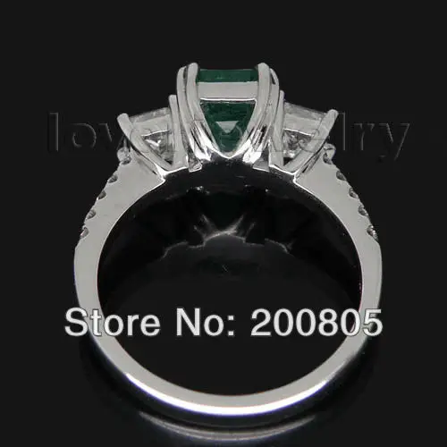 LOVERJEWELRY Винтажное кольцо с натуральным изумрудом тремя камнями 14 карат белое