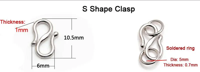 S Shape Solid S990 Sterling Silver Clasps Fine Jewelry Accessories Real Jewellery Findings 20pcs/lot SC-CZ111 | Украшения и