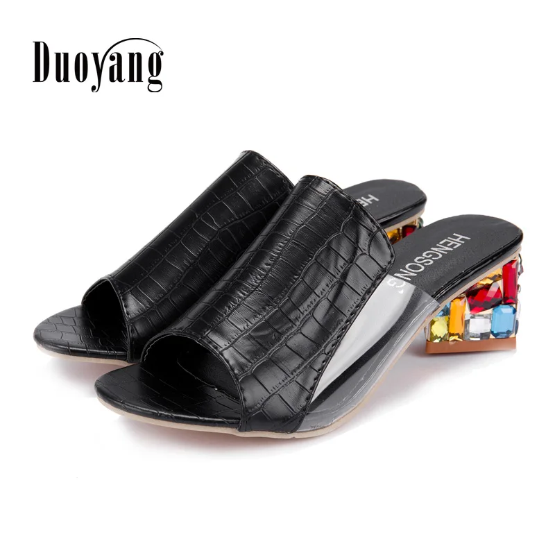 Женские босоножки стразы из ПУ кожи с открытым носком на высоком каблуке модная