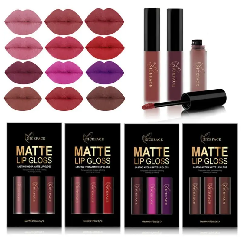 3Pcs/set Brand Lip Gloss Makeup Set Matte Lipgloss Kit Long Lasting Waterproof Liquid Lipstick Cosmetics 2018 |