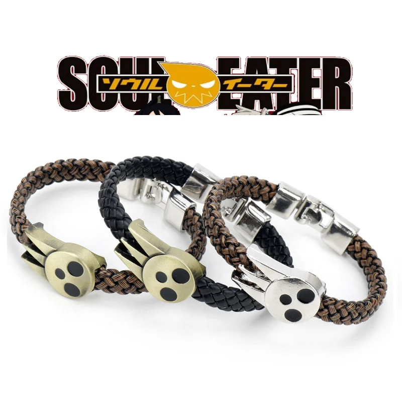 Classic Anime Soul Eater Dead Kid logo Bracelet Men Weave Leather Bracelets for Women Boys Jewelry Buckle Wristbands | Украшения и