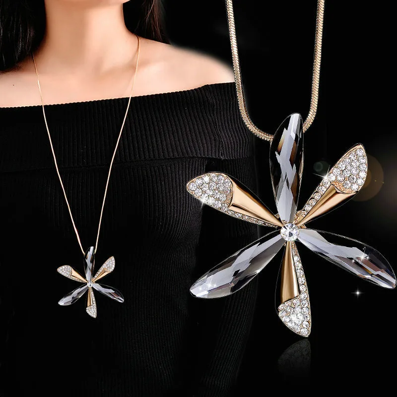 Ссылка Длина 45 см винтажная Капля воды синий хрусталь ожерелья Женская цепочка в