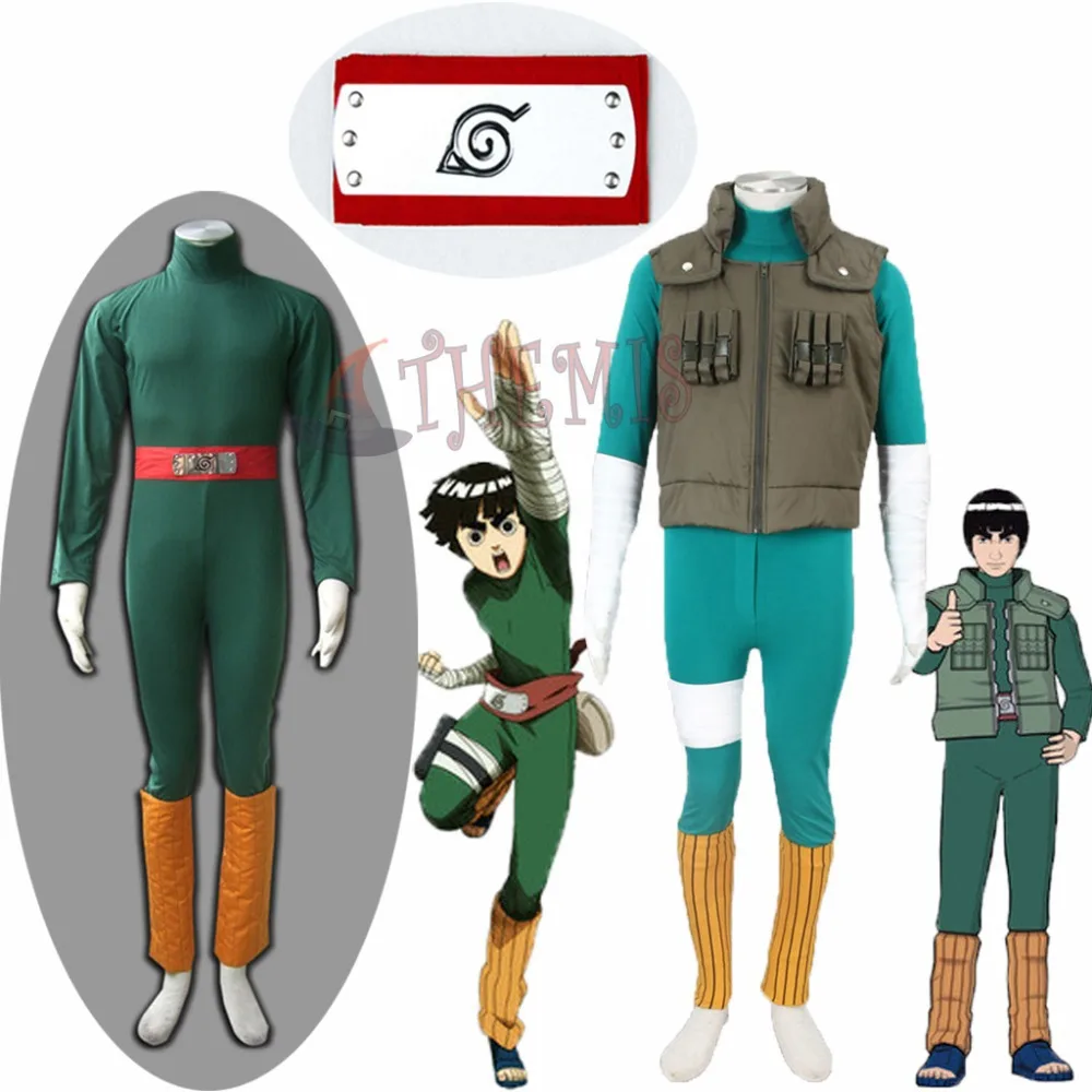 Аниме Косплей Рок Ли костюмы Athemis унисекс облегающая одежда зеленые комбинезоны