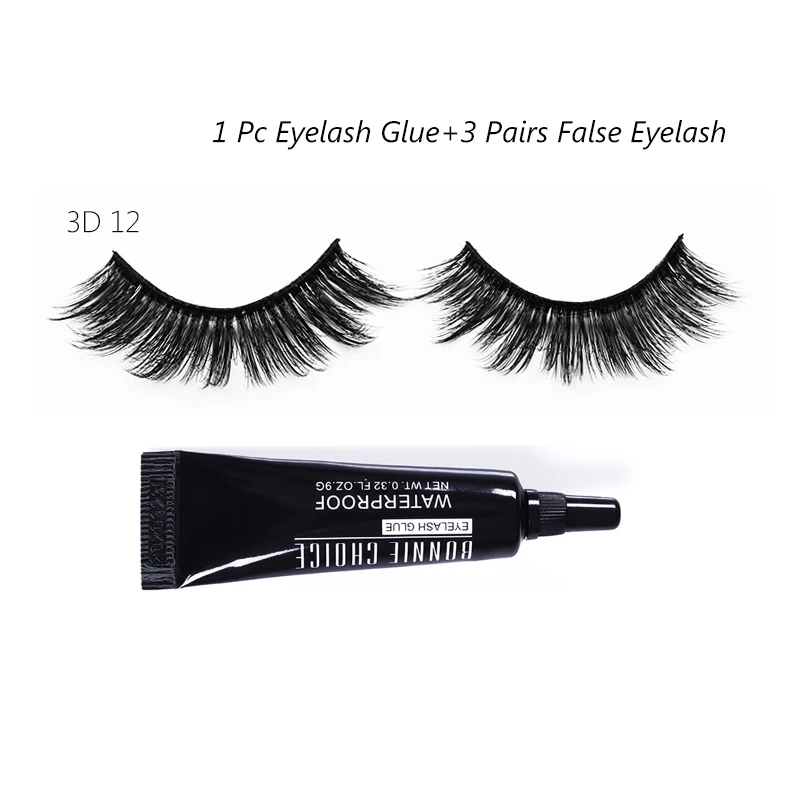 1 set Bonnie Choice естественные Ложные ресницы 3 пар/компл. 3D норковые ресницы ручной работы многоразовые ресницы популярного накладные клей для ресниц комплект - Цвет: 1 set