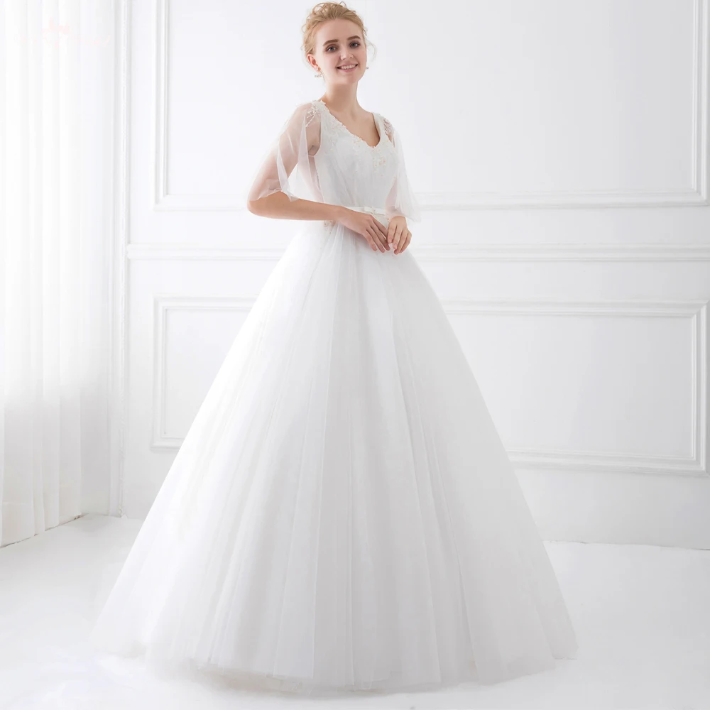 TW0209 с вырезом на спине вышивкой бисером Vestido De Noiva накидкой платье для Casamento|vestidos