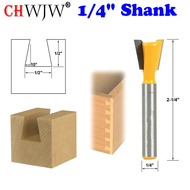 1 шт. 10 градусов 1/2 &quotласточкин хвост шарнирная фреза 1/4&quot хвостовик