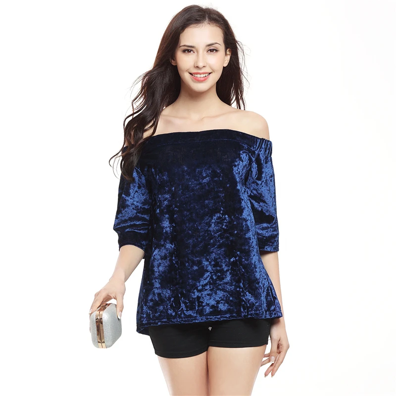 Повседневная бархатная со спущенным плечом Топы женские 2019 новая весенняя