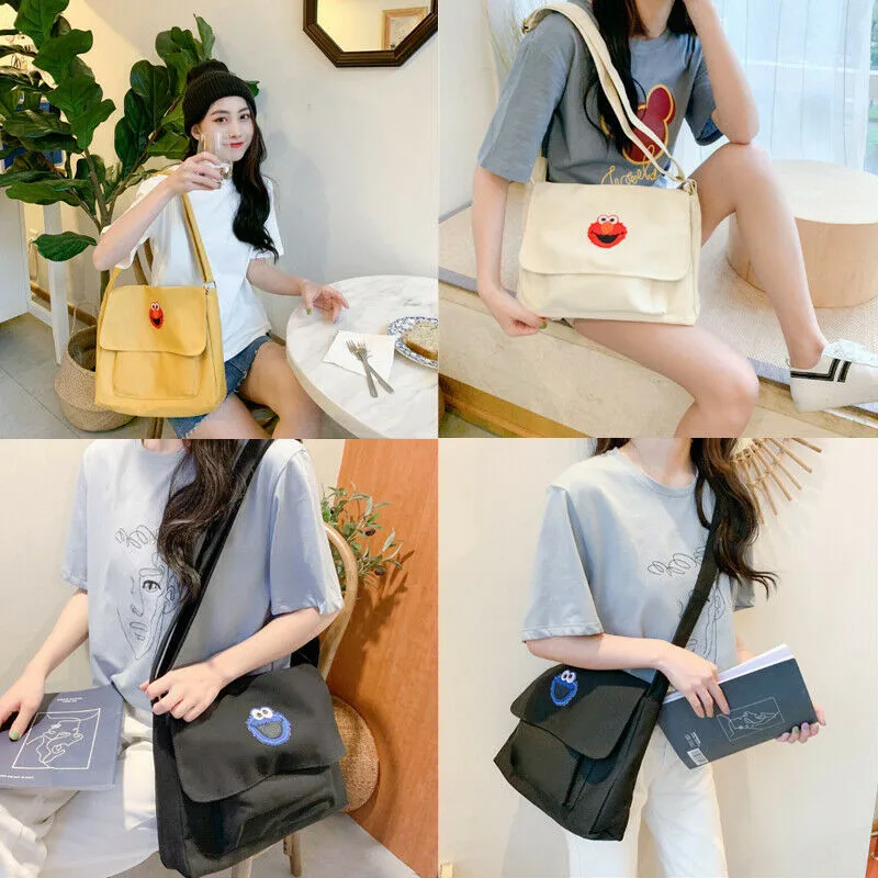 

Fashion Large One-shoulder Simple Student Bag With Skew Canvas Crossbody Versatile Canvas Messenger Bag