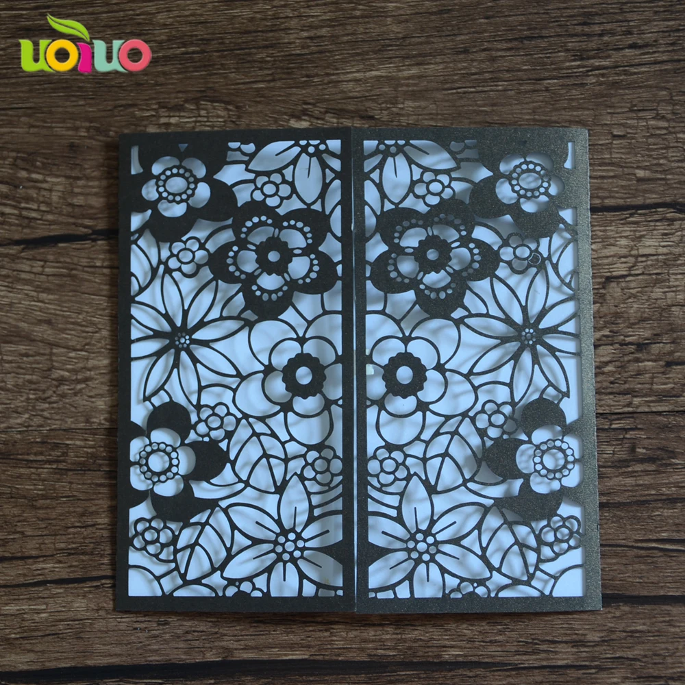 

50pc Laser Cut Wedding Invitations Card blackish green Luxurious Personalised Laser Cut Names Elegant gate Love Bird Designs